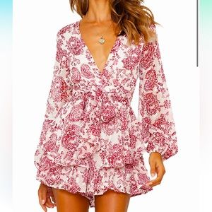 red and white floral romper
